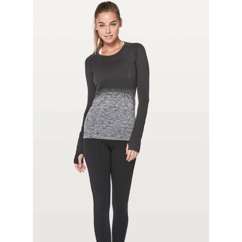 Lululemon Women's Swiftly Tech Long Sleeve Crew Black Grey Ombre Top Size 8